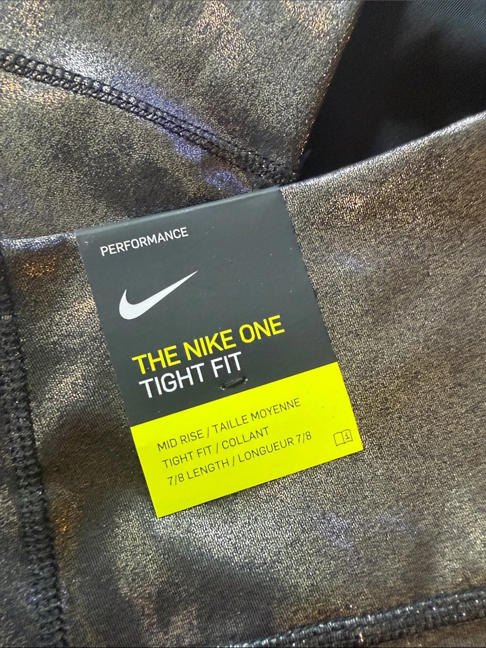 Nike Women’s Shiny Black Metallic leggings size m nwt